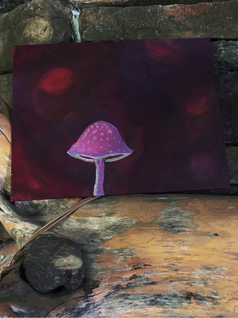 Hand-Painted Purple Mushroom Canvas Wall Art - Unbranded 8x10